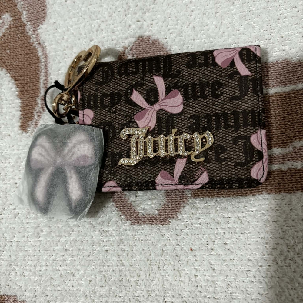 Juicy Couture Brown and Pink Bow Card Holder